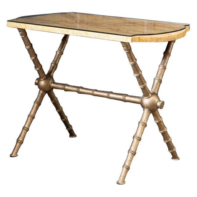 19th Century English Faux Marble, Glass and Faux Bamboo Side Table For Sale