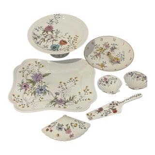 Mid 20 Th C Limoges France 7 PCS Porcelain Set Handpainted Botanical For Sale