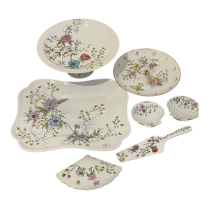 Mid 20 Th C Limoges France 7 PCS Porcelain Set Handpainted Botanical