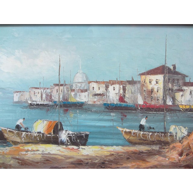 Wood 1950s Morgan Seascape Coast of Italy Impressionist Signed Painting, Framed For Sale - Image 7 of 9