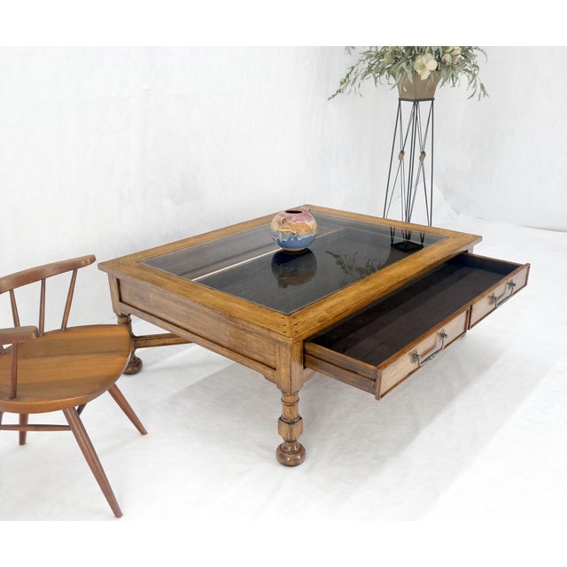 1990s Large Spanish Colonial Style Showcase Glass Top Coffee Table on X Base For Sale - Image 5 of 12