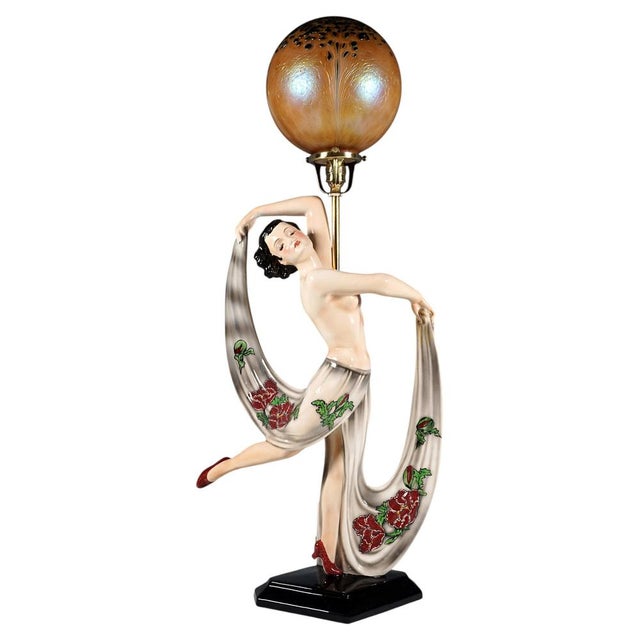 Art Deco Nude Dancer Posing with Lamp from Goldscheider, Vienna, Austria, 1942 For Sale - Image 14 of 14