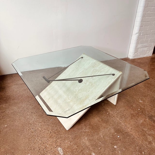 Post Modern Travertine Metal and Glass Coffee Table For Sale In Buffalo - Image 6 of 9