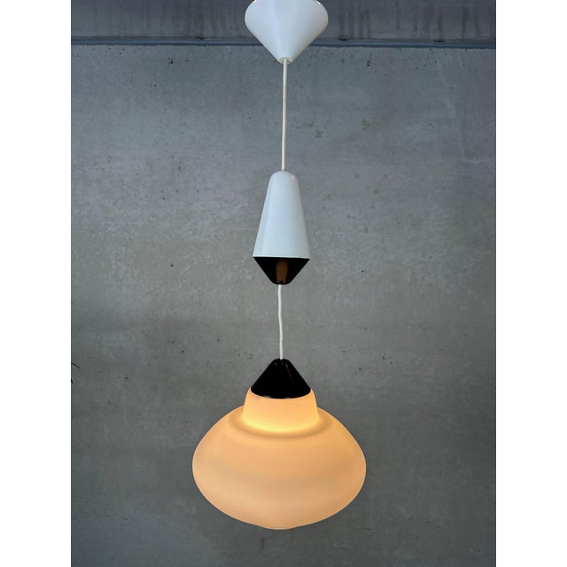 Vintage Opaline Pendant Lamp by Louis Kalff for Philips, 1970s For Sale - Image 3 of 12
