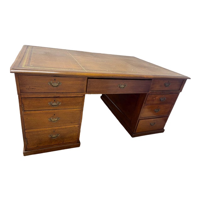 Late 19th Century Mid-Century Mahogany English Partners Desk For Sale