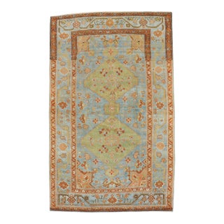 Early 20th Century Zabihi Collection Persian Apple Green Sky Blue Accent Size Rug - 4'9" x 7' For Sale