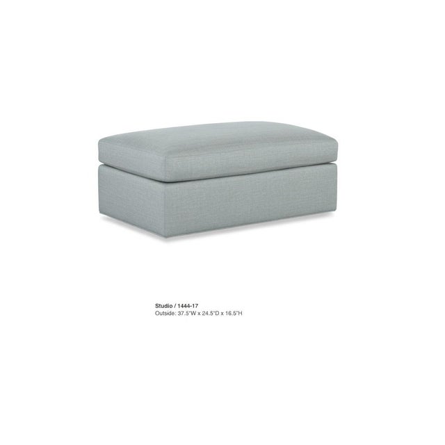 C.R. Laine Furniture C. R. Laine Studio Ottoman 1444-17 Upholstered in a Soft, Neutral Toned Thibaut Everly Spa Blue Fabric For Sale - Image 4 of 16