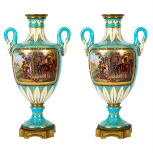 19th Century French Porcelain Urns, Set of 2