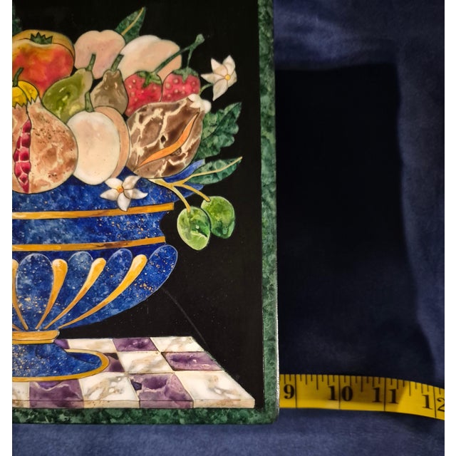 Vintage Mid-Century Italian Hand-Painted Florentine "Pietra Dura" Style Still Life Plaque by Ba Ro For Sale In Palm Springs - Image 6 of 8