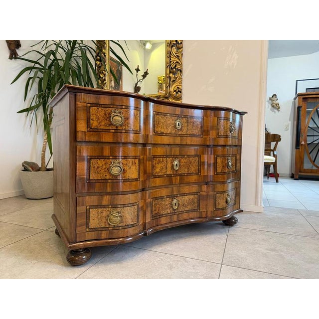 Baroque Chest of Drawers in Fruitwood Marquetry and Walnut For Sale - Image 10 of 18