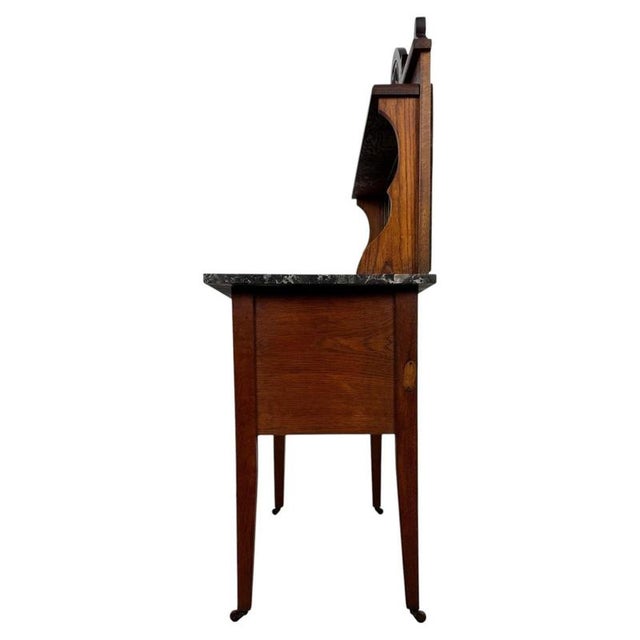 Antique Arts & Crafts Oak Washstand with Marble Top For Sale - Image 10 of 11