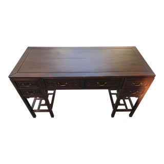 Vintage Chinese Ming Style Solid Rosewood Scholar Desk / Console Table – Five Drawer For Sale