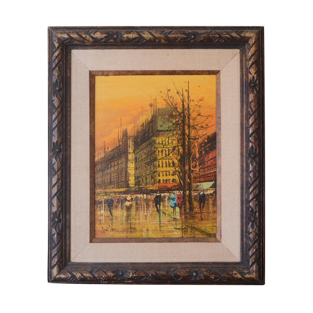 Mid-Century Modern Vintage Giovanni Lentini Brutalist Paris Cityscape Paintings - A Pair For Sale - Image 3 of 8