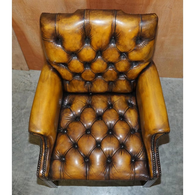 Animal Skin Restored Brown Leather Chesterfield Club Armchairs in the Style of Thomas Chippendale, Set of 8 For Sale - Image 7 of 18