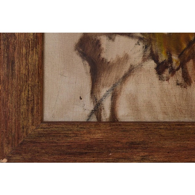 African Dancing Warrior with Cockerel, Mid-20th Century, Oil on Canvas For Sale - Image 10 of 12