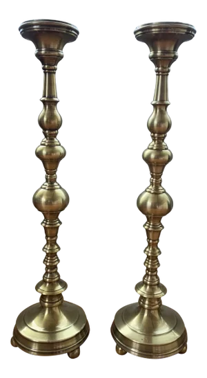 Global Views Brass Pilar Candlesticks - a Pair
