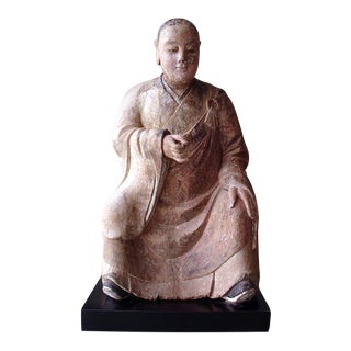 Antique Chinese Wood Carving of a Seated Life Size Figure For Sale