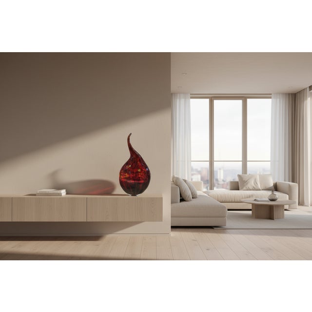 Mid-Century Modern Murano Glass Murrine Vase | Red Mosaic Technique, Handmade in Italy For Sale - Image 3 of 3