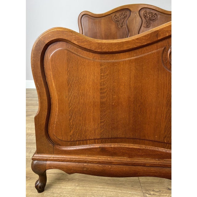 Vintage French Louis XVI Oak Double Bed Frame with Carved Headboard For Sale - Image 6 of 13