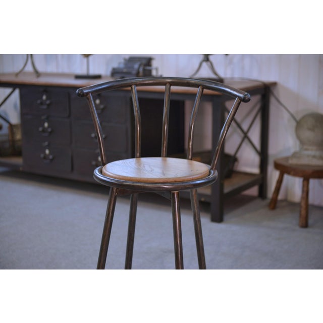 Industrial Stool with Oak Seat, 1960s, in Very Good conditions. Designed 1960 to 1969