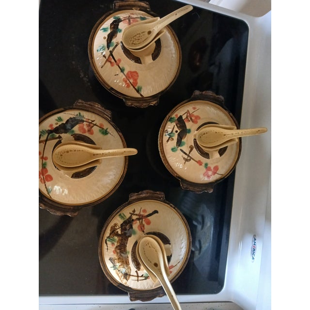 1980s Vintage Japanese Lidded Bowls With Spoons For Sale - Image 5 of 5