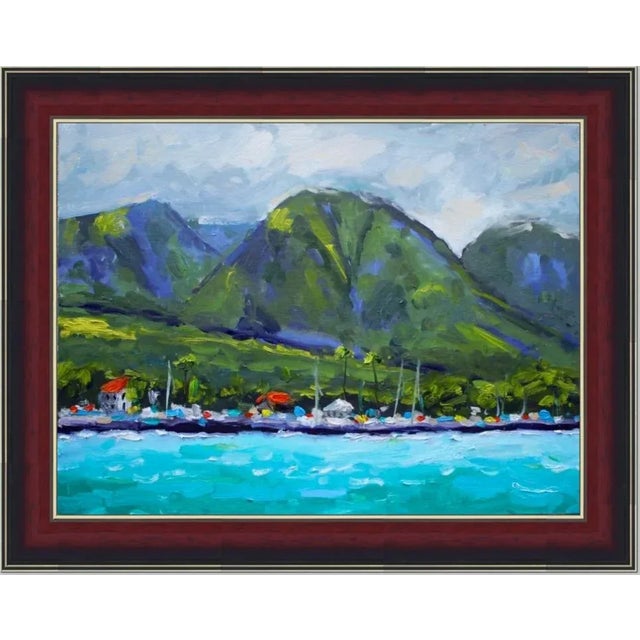 "Lahaina Maui" Contemporary Original Impressionist Style Tropical Landscape Oil Painting For Sale - Image 12 of 12
