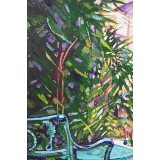 Green Late 20th Century Garden Terrace Marble Lion Head Fountain Oil Painting on Board 10" For Sale - Image 8 of 9