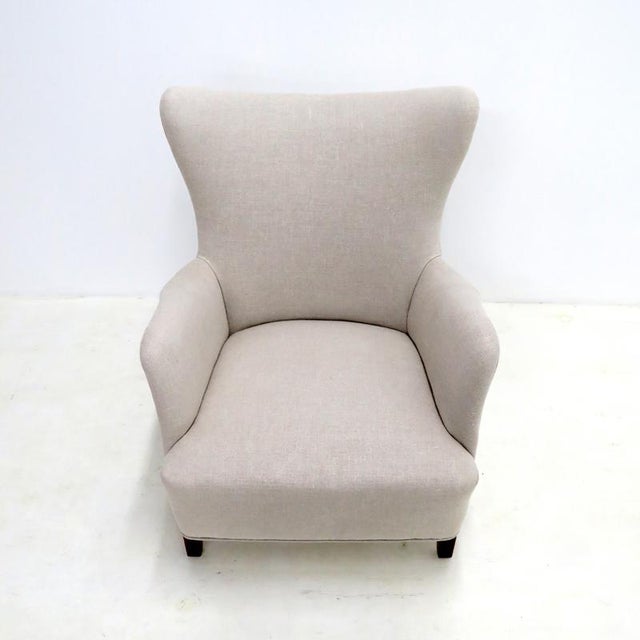 Wonderful Danish modern lounge chair designed by Frode Holm for Illums Bolighus, 1940s, dark stained beech legs with a...