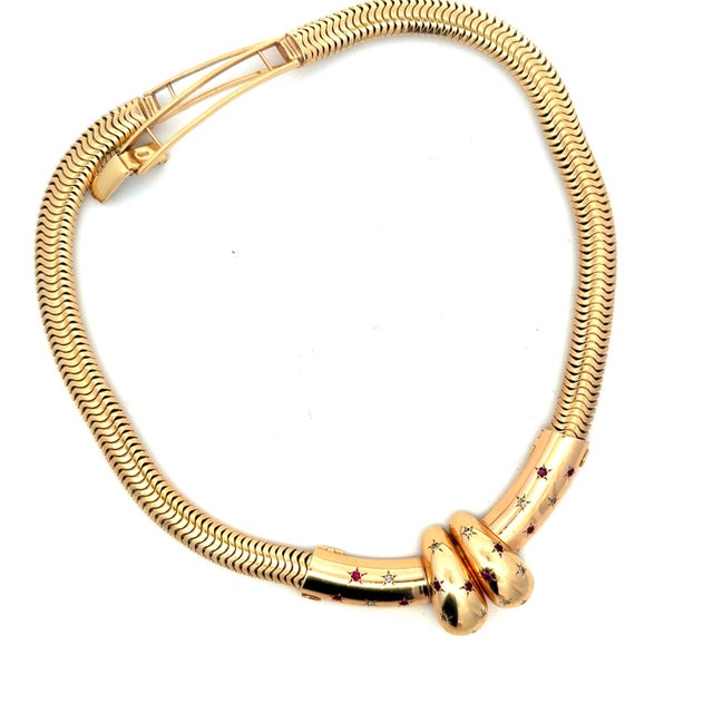 1940s Retro 14k Gold Ruby & Diamond Convertible Snake Necklace For Sale - Image 4 of 16