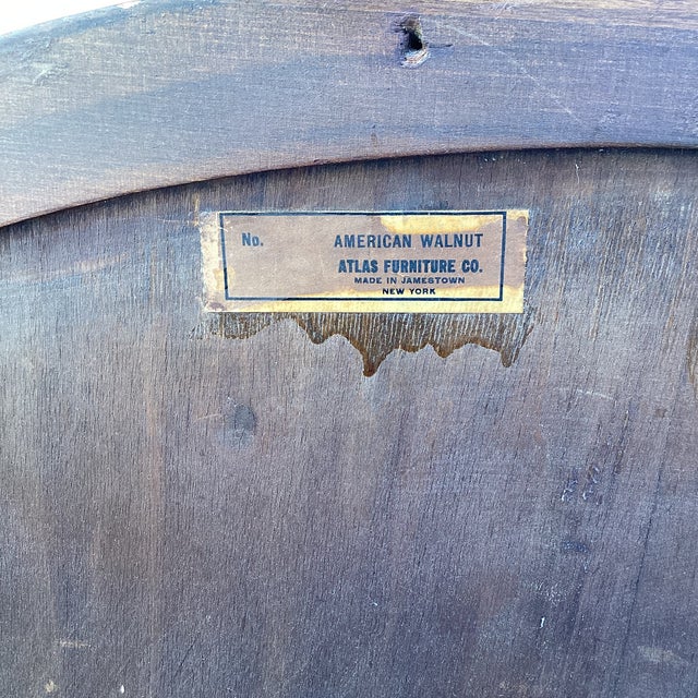 Elegant vintage twin bed crafted in rich American walnut by Atlas Furniture Co. of Jamestown, New York—an area long known...