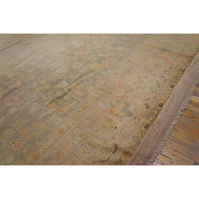 Late 19th Century 1890s Ivory Medallion Decorative Antique Turkish Oushak Rug 15'6" X 18' Handknotted Wool Carpet For Sale - Image 5 of 6