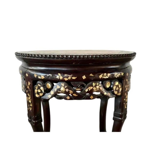 Brown Chinese Rosewood and Mother-of-Pearl Inlaid Marble Top Plant Stand For Sale - Image 8 of 16