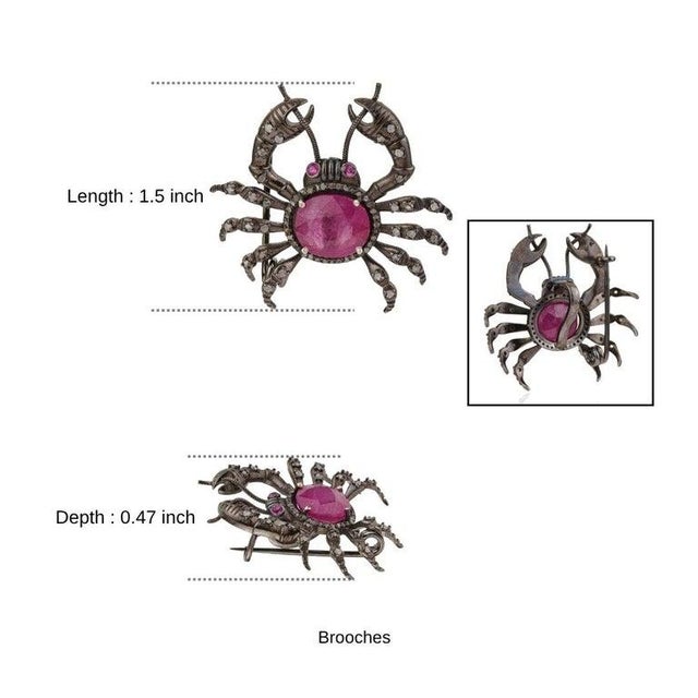 6.4 Carat Ruby and Diamond Crab Brooch Pendant in Sterling Silver For Sale - Image 12 of 14
