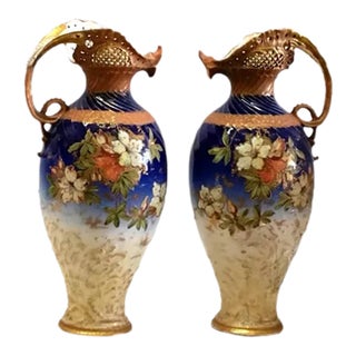 1930s Art Nouveau Teplitz Austria Ewer Vases- a Pair For Sale