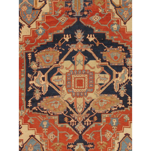 Textile Antique Persian Serapi Carpet Handmade Oriental Rug Light Blue, Ivory, Rusty Red For Sale - Image 7 of 18