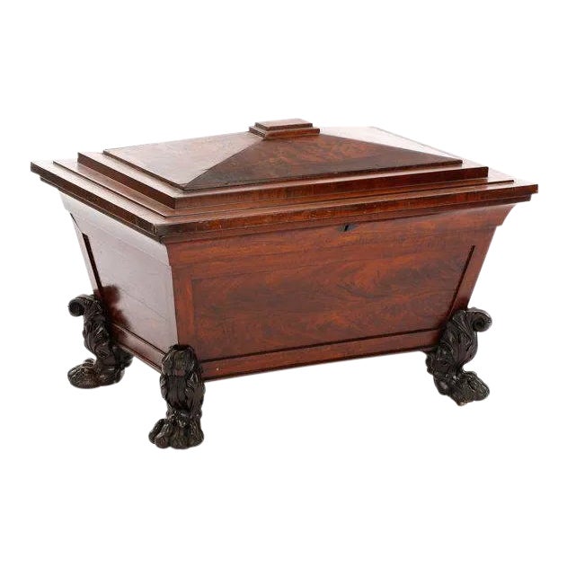 19th Century Regency Carved Wood Footed Sarcophagus Cassone For Sale