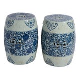 Pair of Blue and White Porcelain Chinese Oriental Drum Garden Seat For Sale