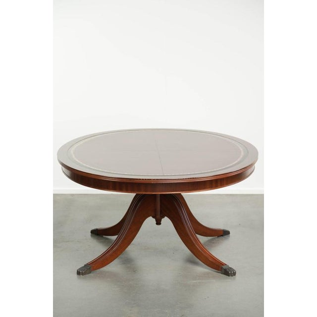 20th Century English Oval Coffee Table with a Red Leather Top For Sale - Image 3 of 11