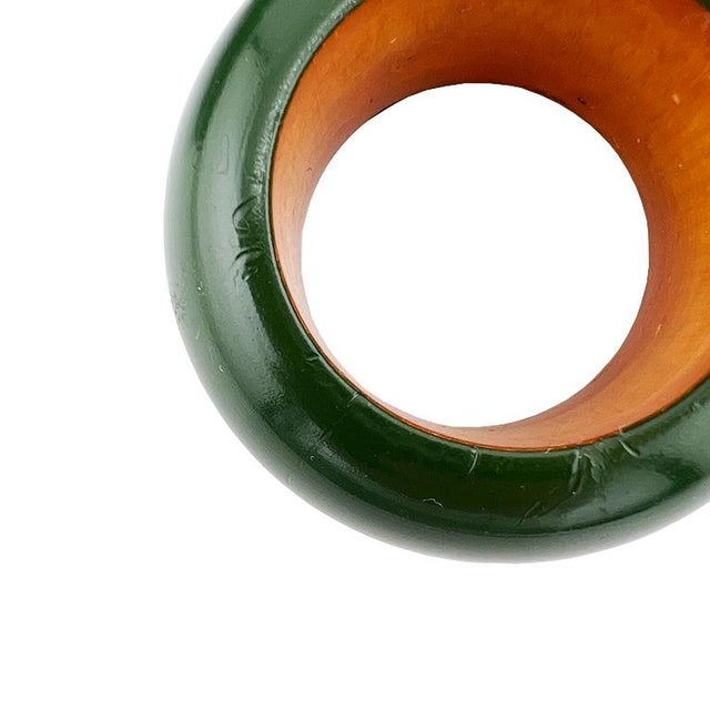 Wood Set of 8 Vintage Green & Orange Lacquer Napkin Rings, Gucci or Hermès Style For Sale - Image 7 of 8