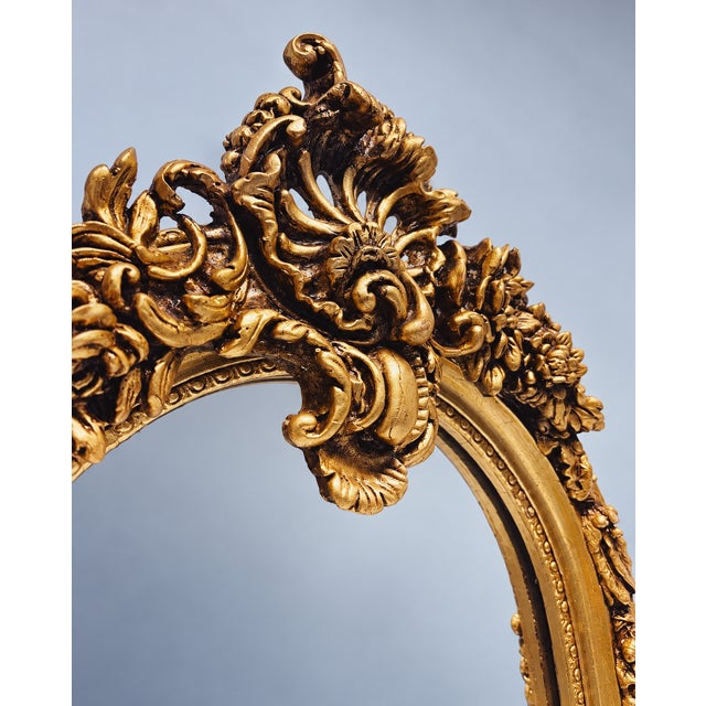 Wood Large Golden Full-Length Mirror with Crest from Green Square For Sale - Image 7 of 10