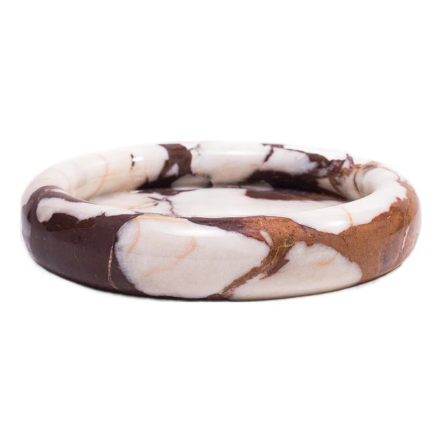 Breccia Marble White Brown Round Edged Catch-All Tray For Sale