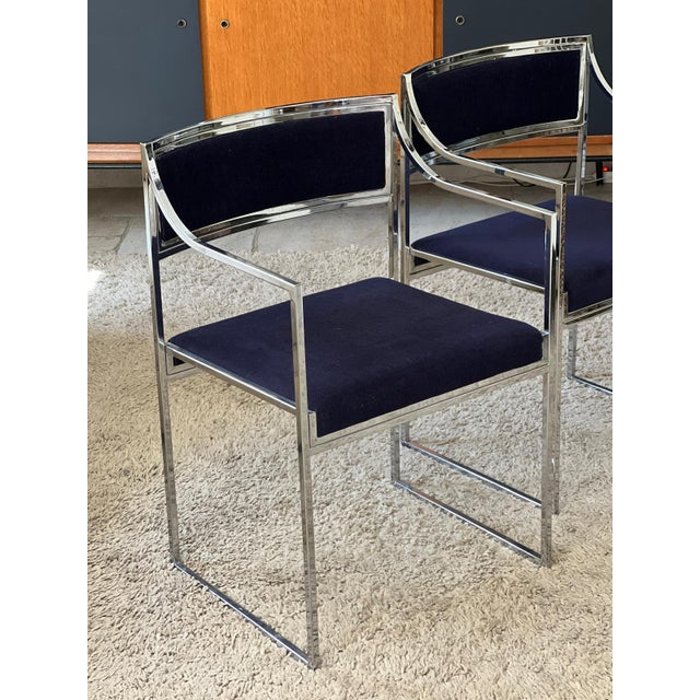 Vintage Italian Metal and Velvet Armchairs, 1970, Set of 2 For Sale - Image 4 of 12