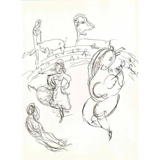 Chagall Lithograph Sketch 7 Paris Opera 1966 For Sale
