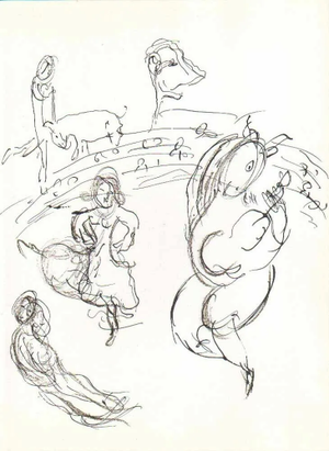 Chagall Lithograph Sketch 7 Paris Opera 1966