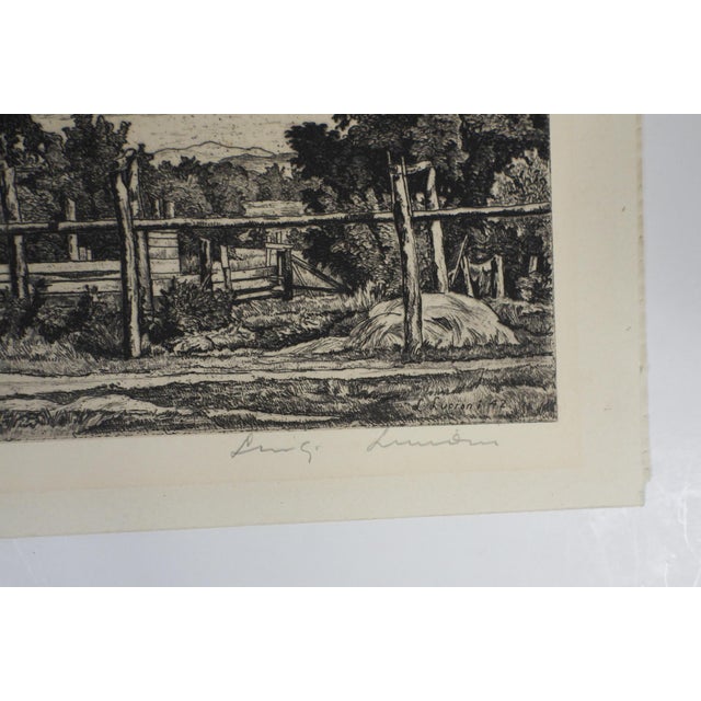 1943 etching on paper Two Silos by Luigi Lucioni (1900-1988) Italy, New York, Vermont. Signed in pencil lower right...