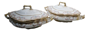 Antique Theodore Haviland Limoges Lafayette Pink Rose Swag Garland Casseroles - a Pair
