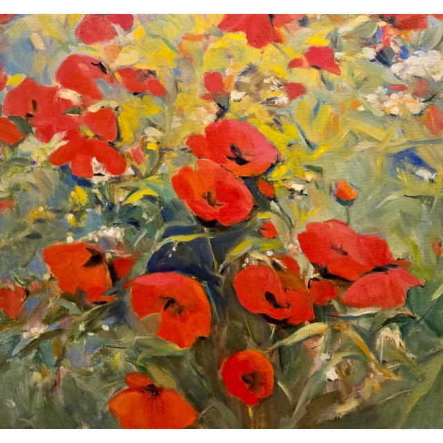 Babken Kolozian - Red Poppy Field 1979-Original Armenian Mid-Century Oil Painting For Sale - Image 4 of 13