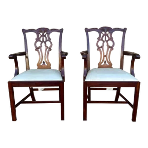 Late 20th Century Maitland Smith Co Pair Chippendale Style Mahogany Armchairs - a Pair