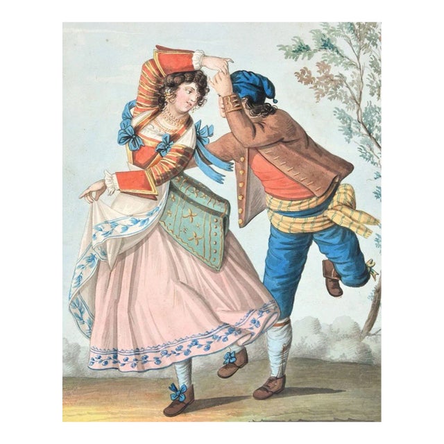 The Dance - Original Ink and Watercolor by Unknown Artist 19th Century 19th Century For Sale