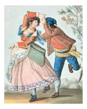 The Dance - Original Ink and Watercolor by Unknown Artist 19th Century 19th Century